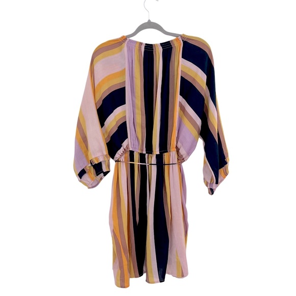 ASOT Apiece Apart Linen Silk Multicolor Striped La Flutte Mini Dress 6 S - Picture 3 of 10